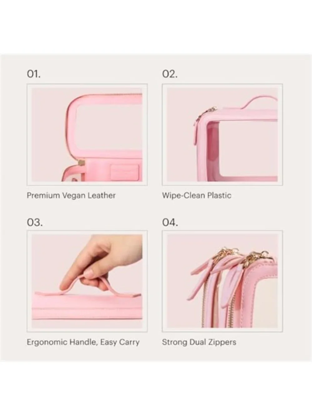 TSA Approved Makeup Bag Travel Cosmetic Organizer Clear Toiletry Case Pink